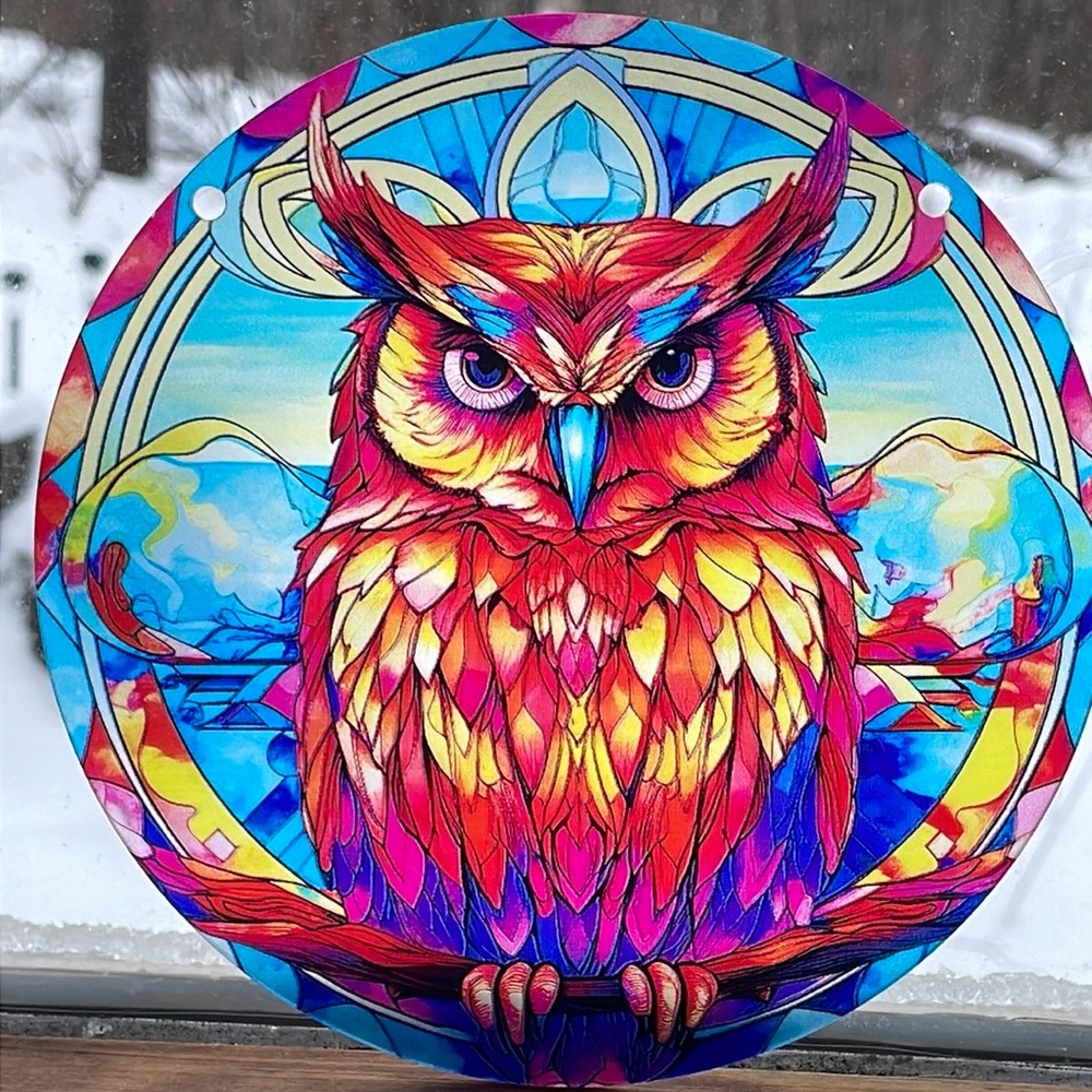 Suncatcher Acrylic Owl Bird Wildlife Faux Stained Glass Cottage Decor